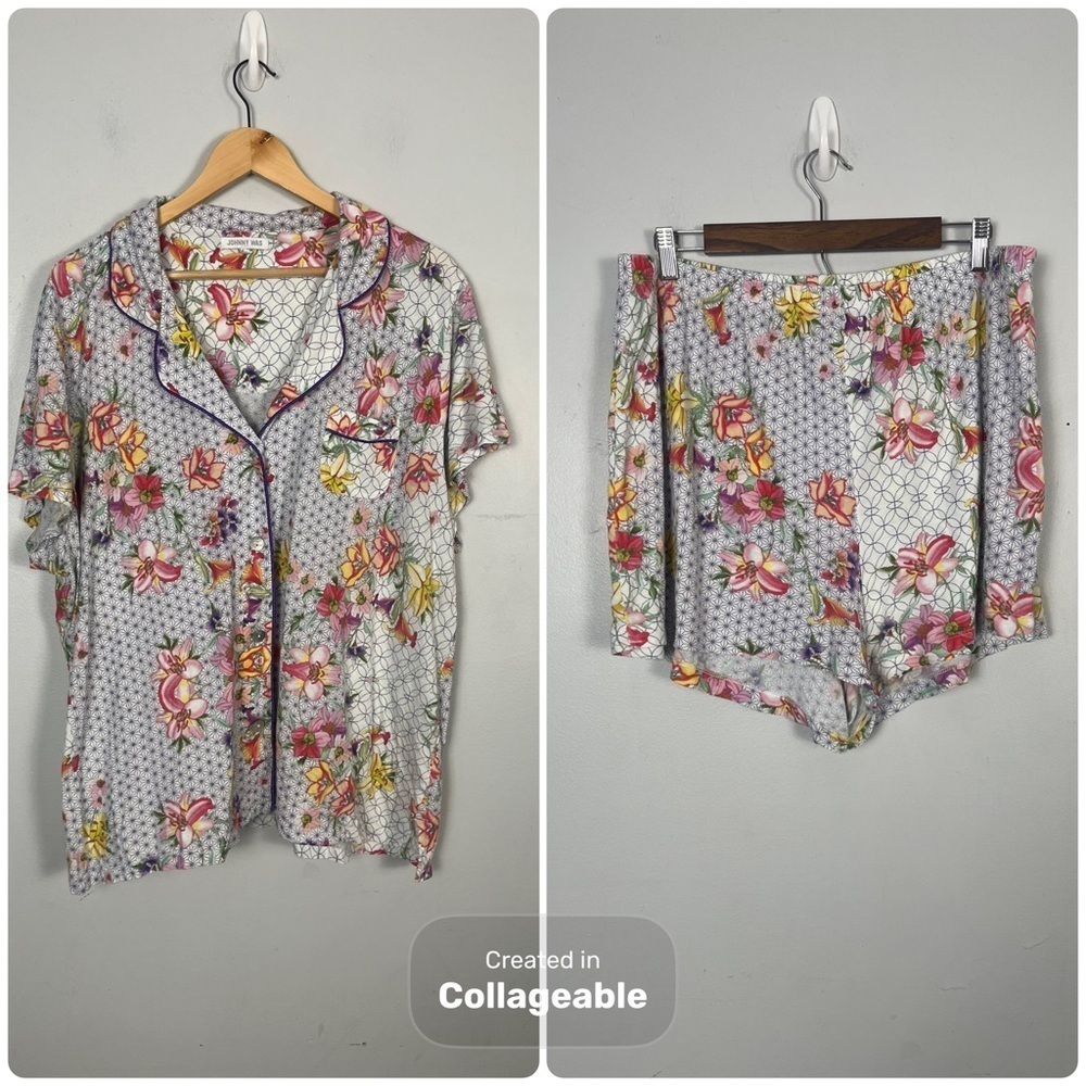 Johnny was two piece short and button up pajama set geometric floral size XXL